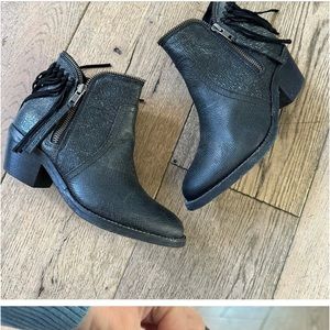 CORRAL BOOT black leather fringe western ankle bootie womens 6.5